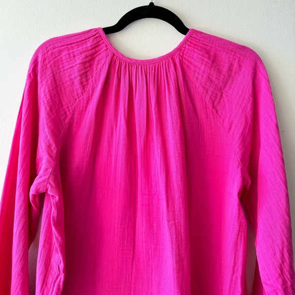 Gap Crinkle Gauze Boatneck Button-Front Top in Bright Pink - Picture 9 of 9